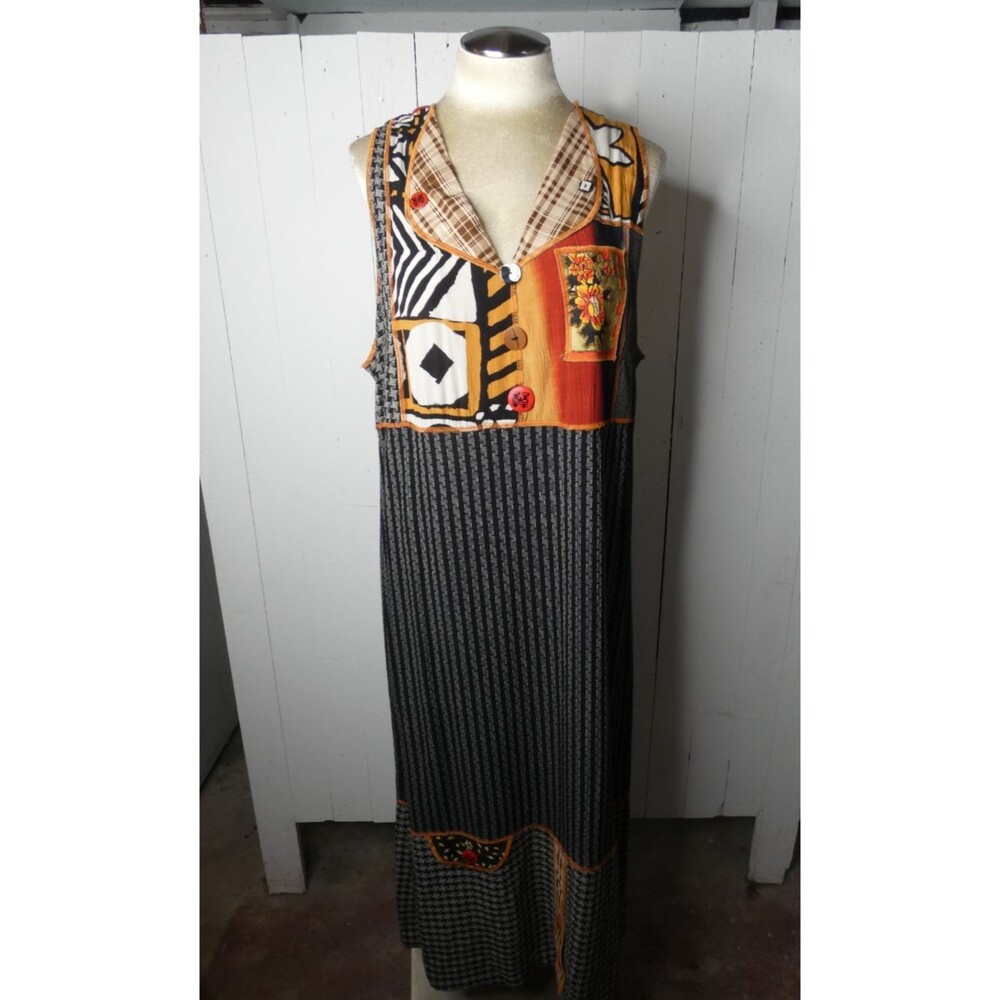 Surya II Women's 0X Multicolor Patchwork Shift Midi Tank Dress Beaded Boho 90s